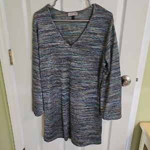 Multicolor V-Neck Long Sleeve Beach Dress Cover Up